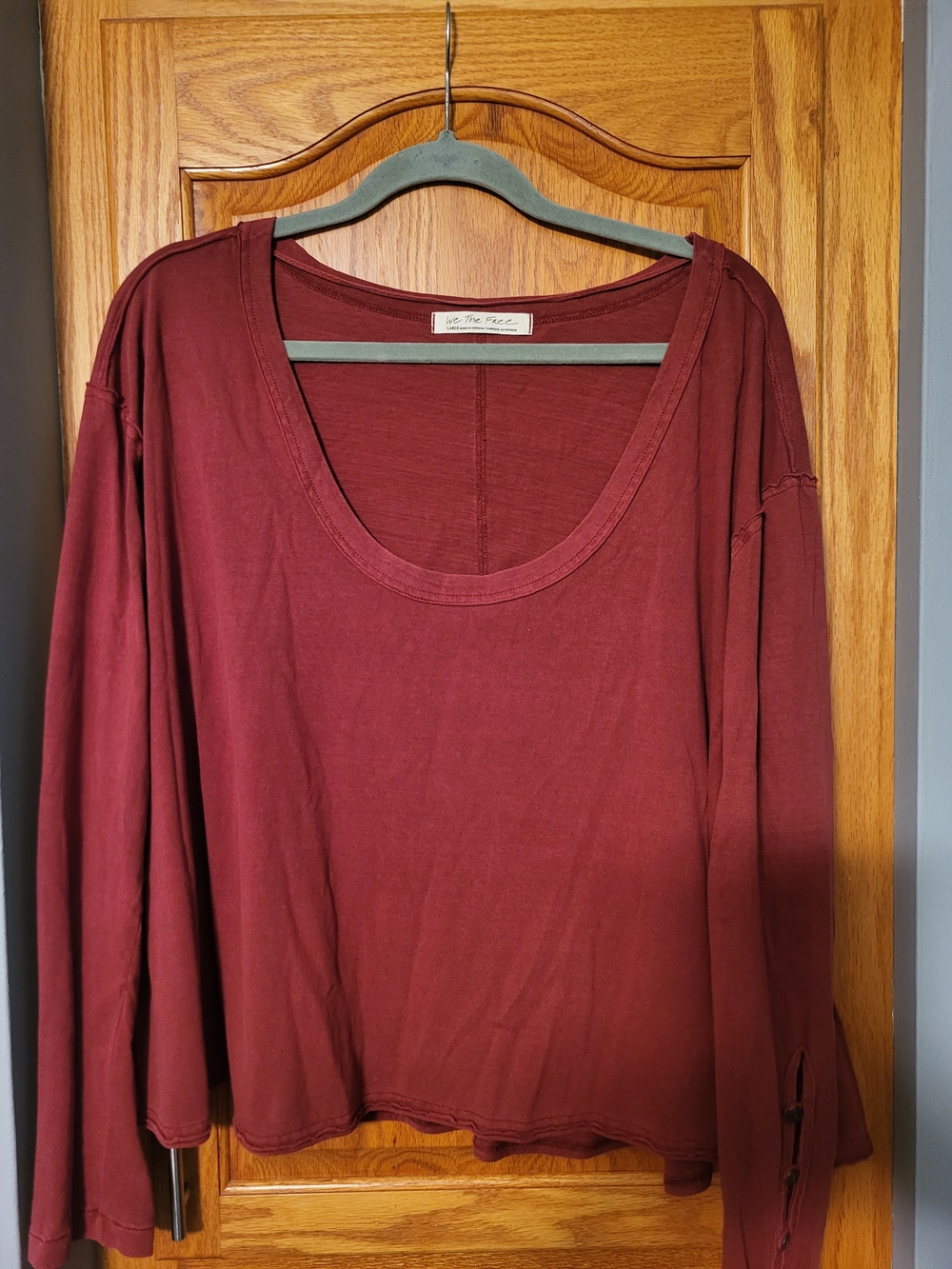 We The Free Long Sleeve Scoop Neck Top - Burgundy